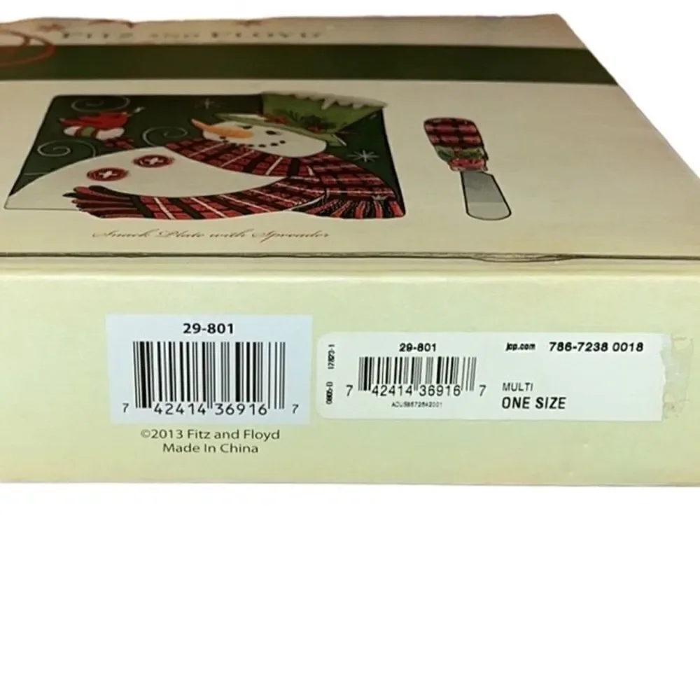 Fitz & Floyd Holly Hat Snowman Snack Plate w/ Spreader